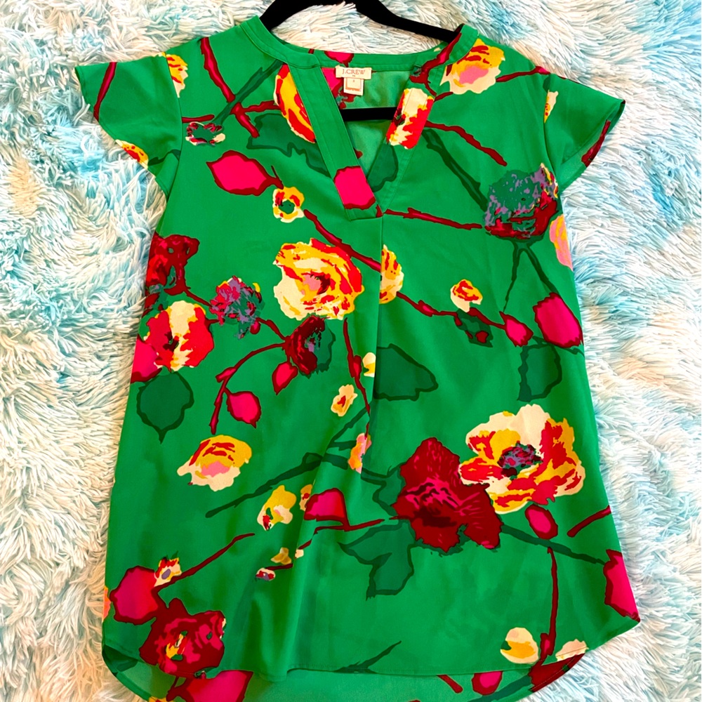 JCrew Floral Flutter-Sleeve Blouse Size Small